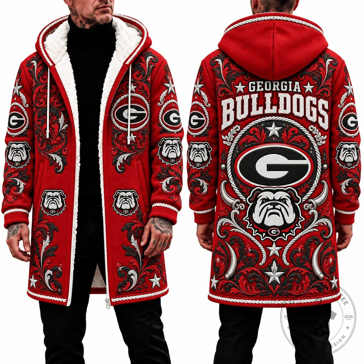 Georgia Bulldogs Embroidered Sherpa Lined Hooded Jacket