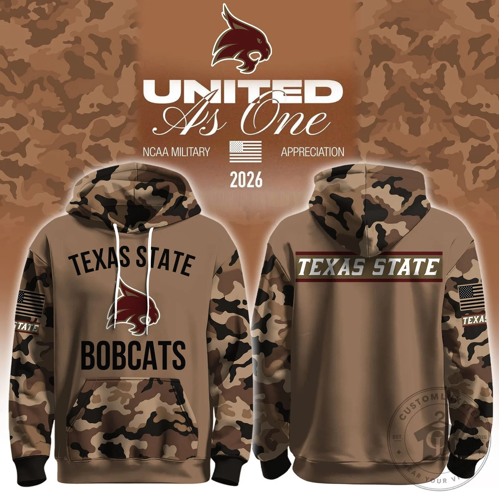 Texas State Bobcats Military Appreciation Camouflage Hoodie