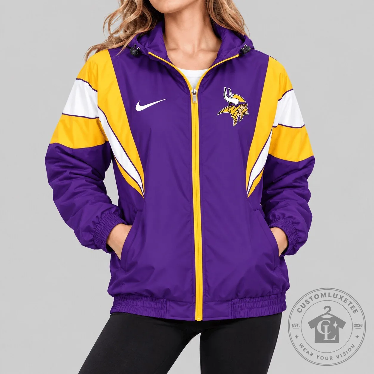 Minnesota Vikings Purple Gold White Color Block NFL Football Windbreaker Jacket