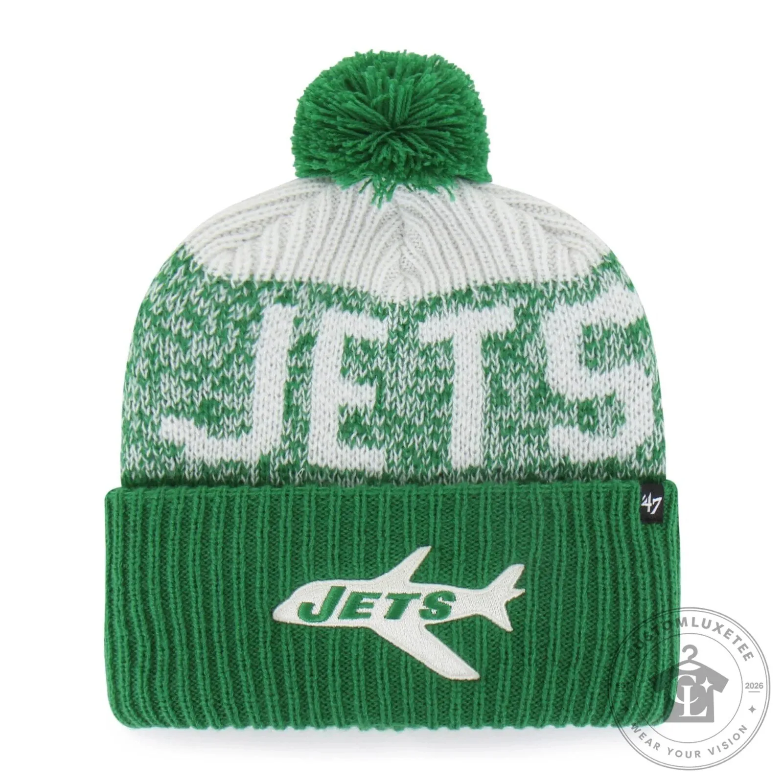 New York Jets Green and White Knit Beanie Hat with Pom Pom