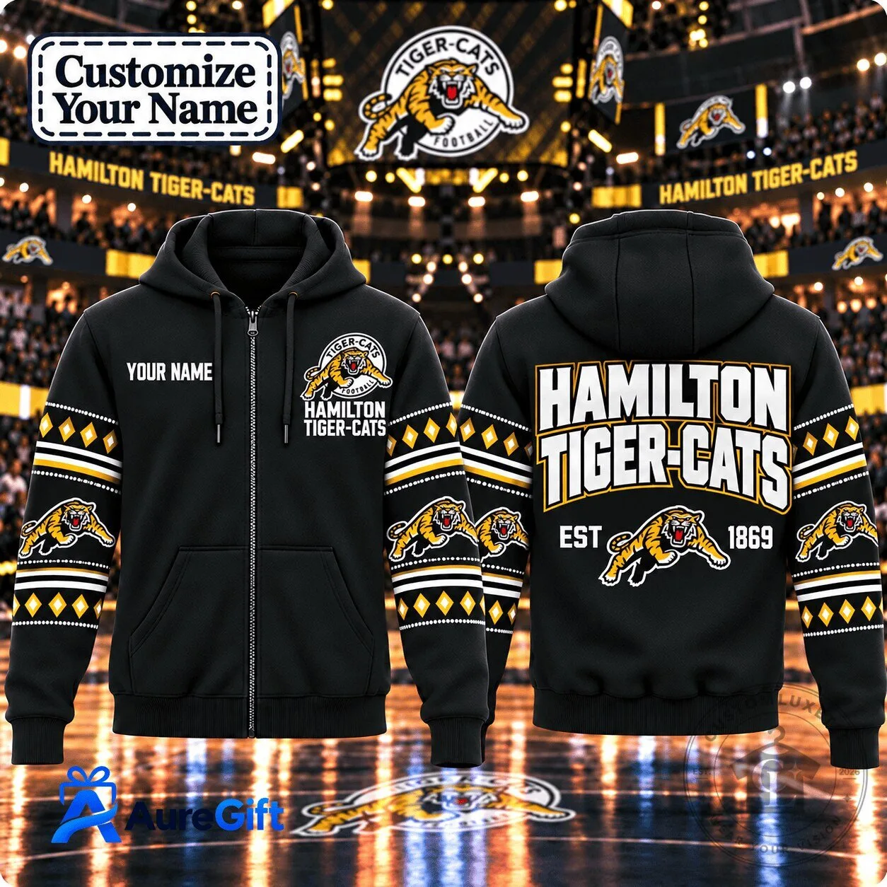 Hamilton Tiger-Cats Personalized Canadian Football League Black Hoodie