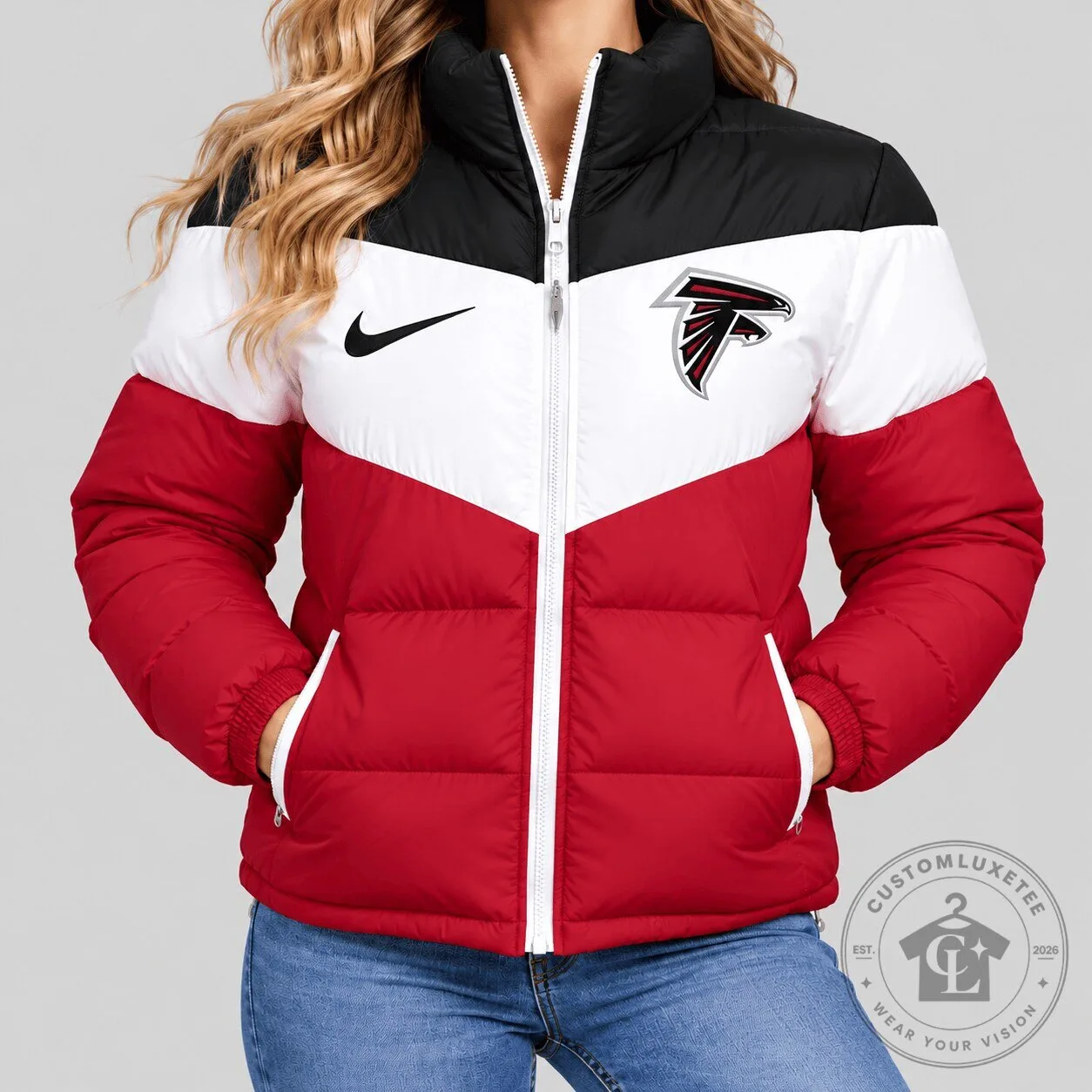 Atlanta Falcons Nike Red White Black Chevron Puffer Jacket