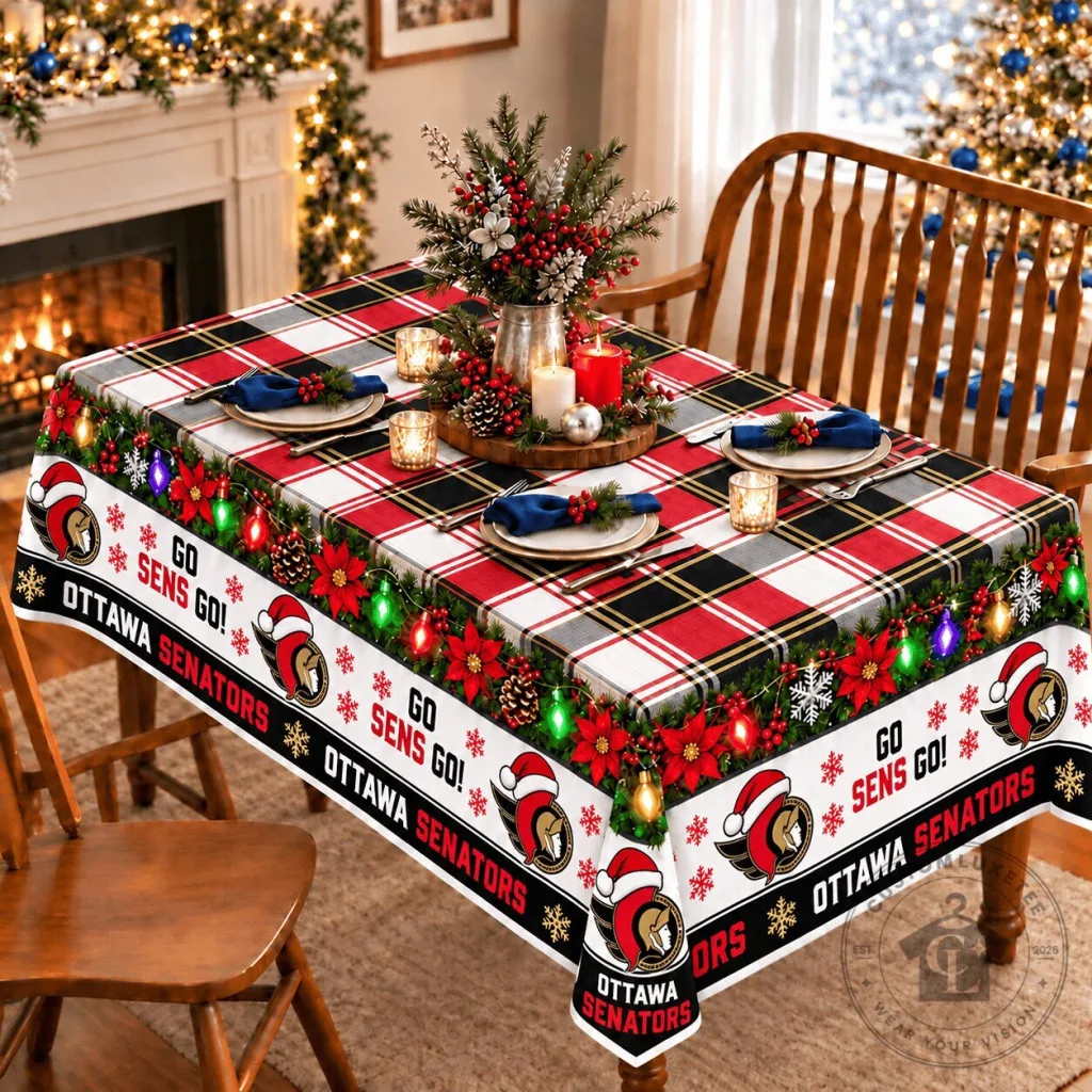 Ottawa Senators Christmas Holiday Plaid Tablecloth Ottawa Senators Christmas Holiday Plaid Tablecloth