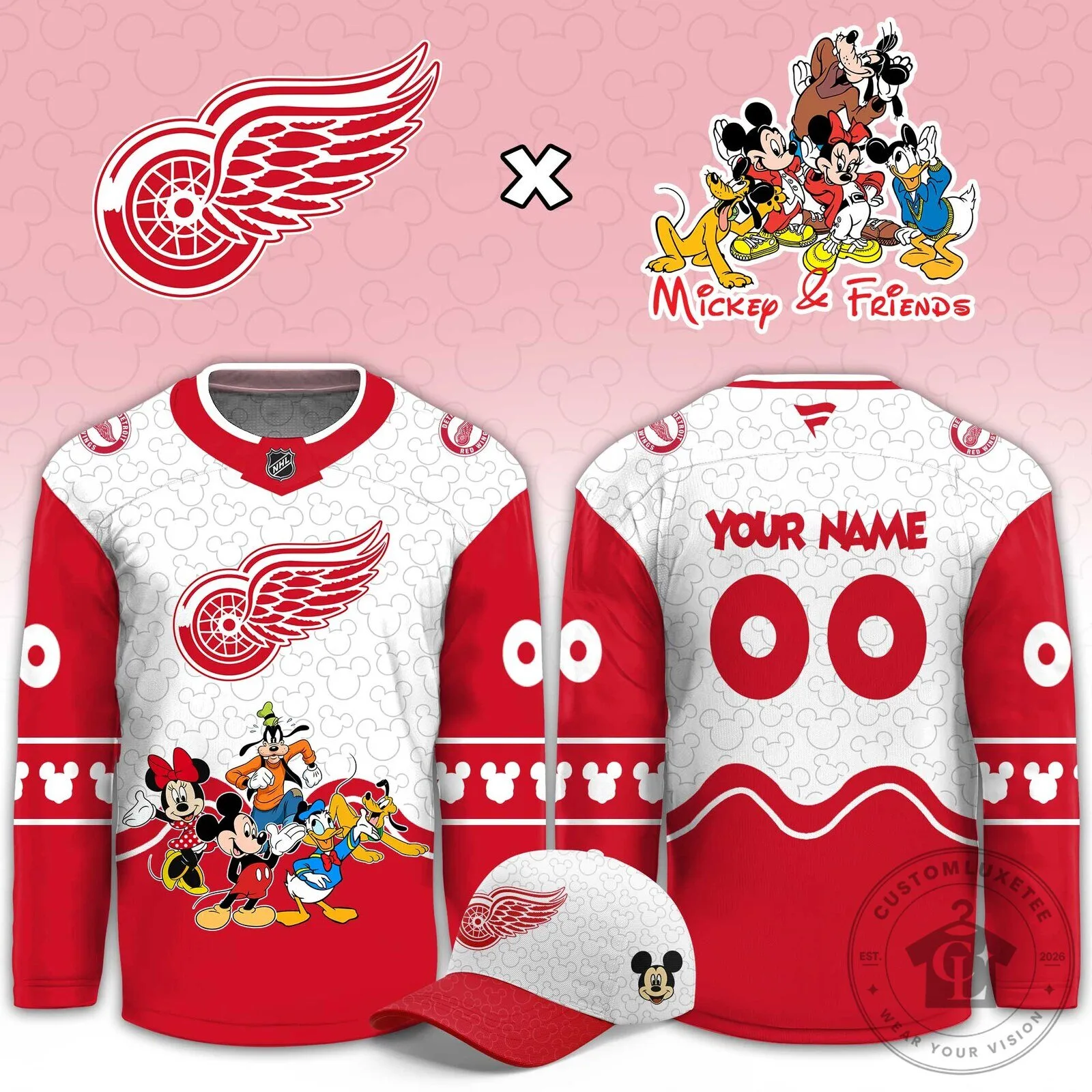 Detroit Red Wings Mickey and Friends Night Limited Edition Custom Hockey Jersey