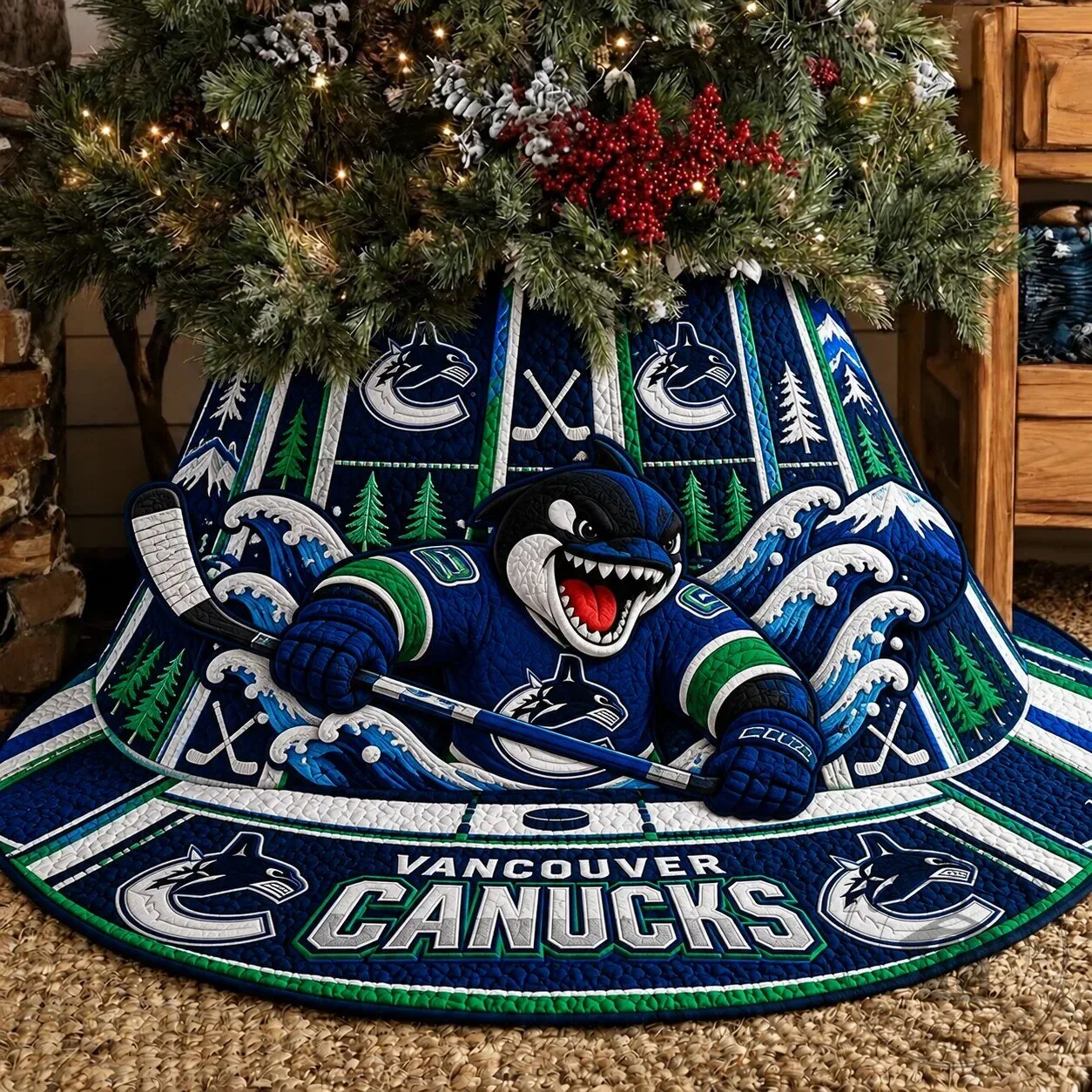 Vancouver Canucks NHL Ice Hockey Christmas Tree Skirt Holiday Decoration