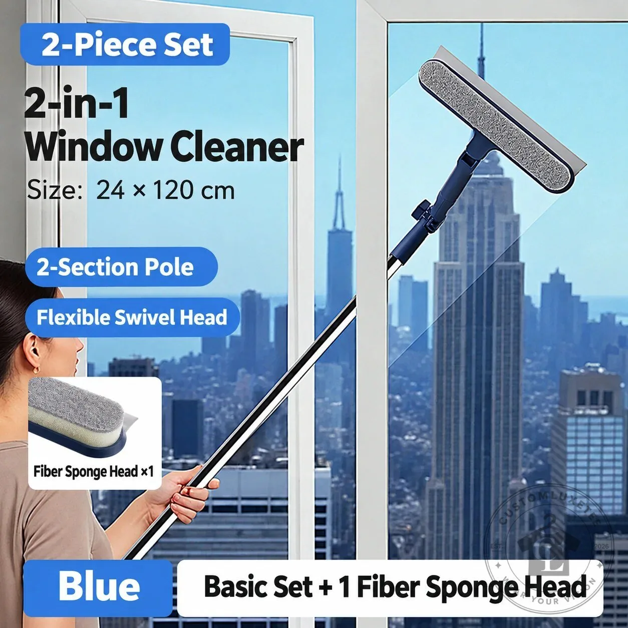 2-in-1 Window Cleaner with Flexible Swivel Head and 2-Section Pole 23 2-in-1 Window Cleaner with Flexible Swivel Head and 2-Section Pole