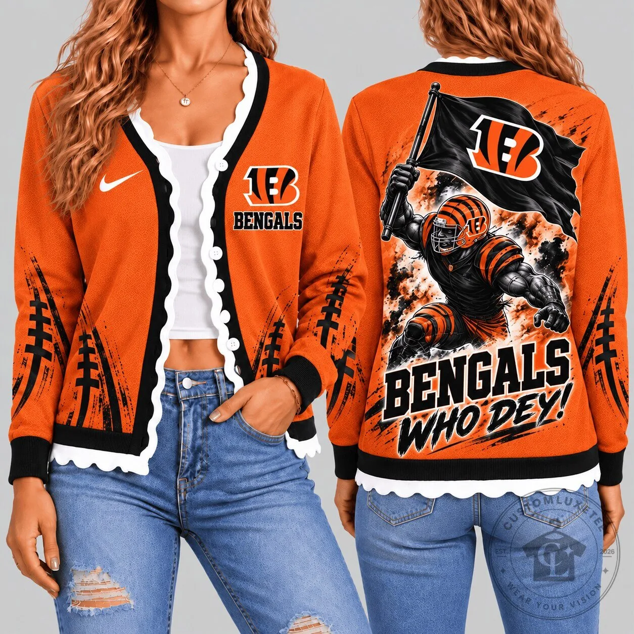Cincinnati Bengals NFL Warrior Flag Knit Cardigan for Women