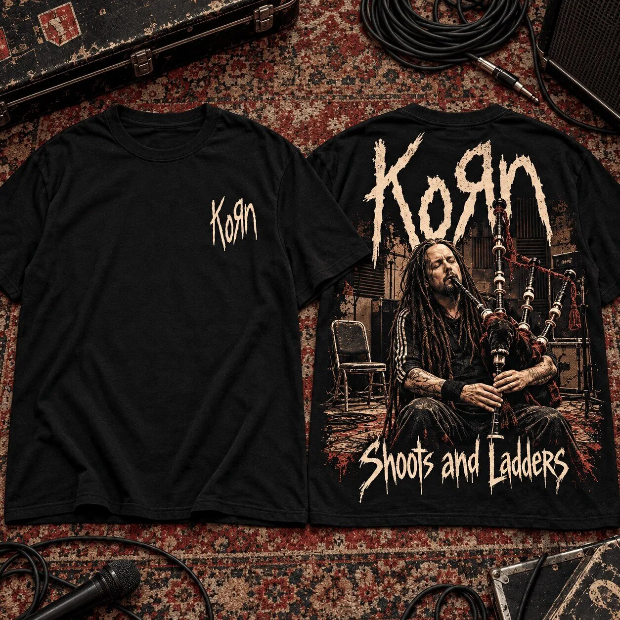 Korn Shoots and Ladders Album Art Nu Metal Band Fan Black Graphic T-Shirt