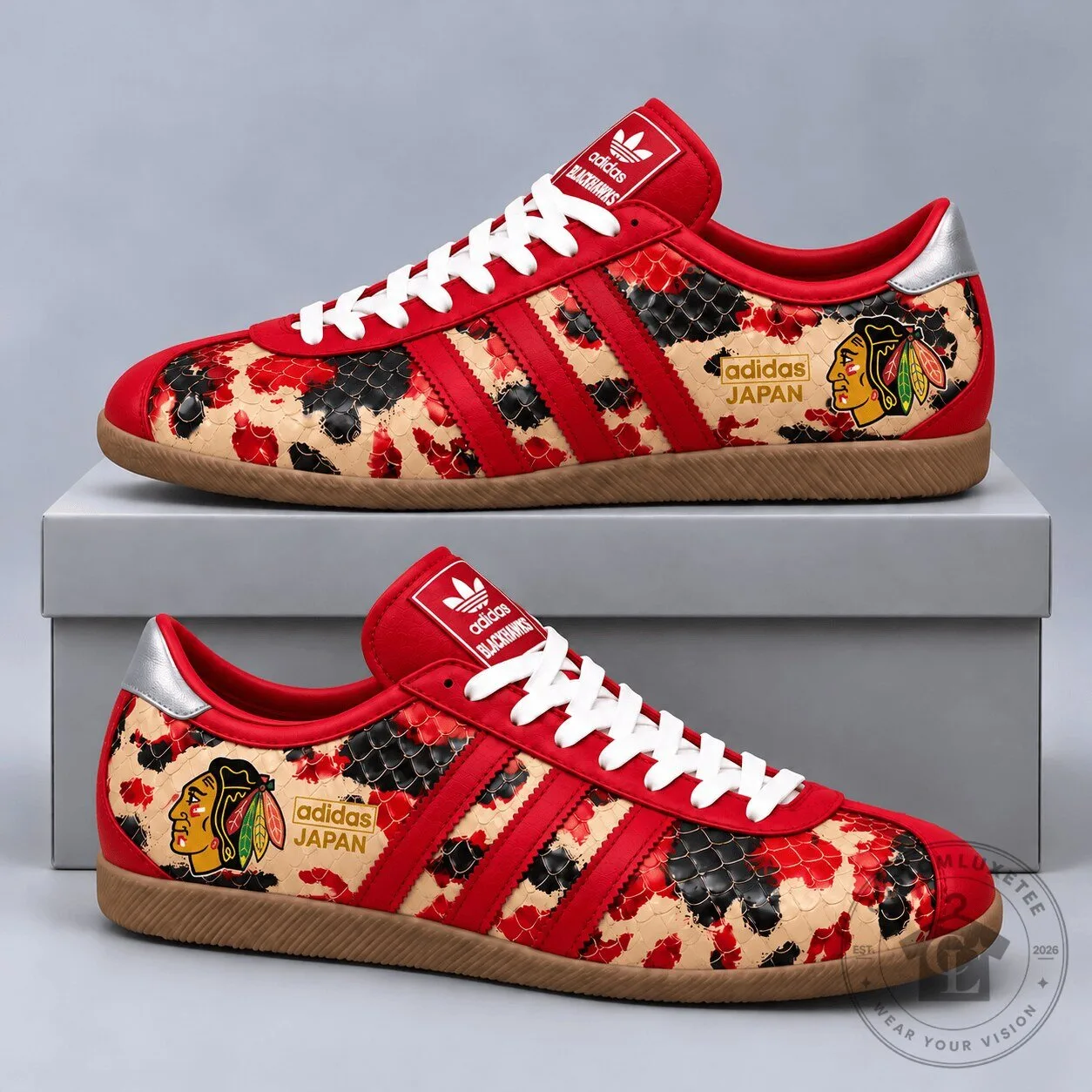 Chicago Blackhawks Ice Camo Pattern Low Top Sneakers with Classic Gum Sole