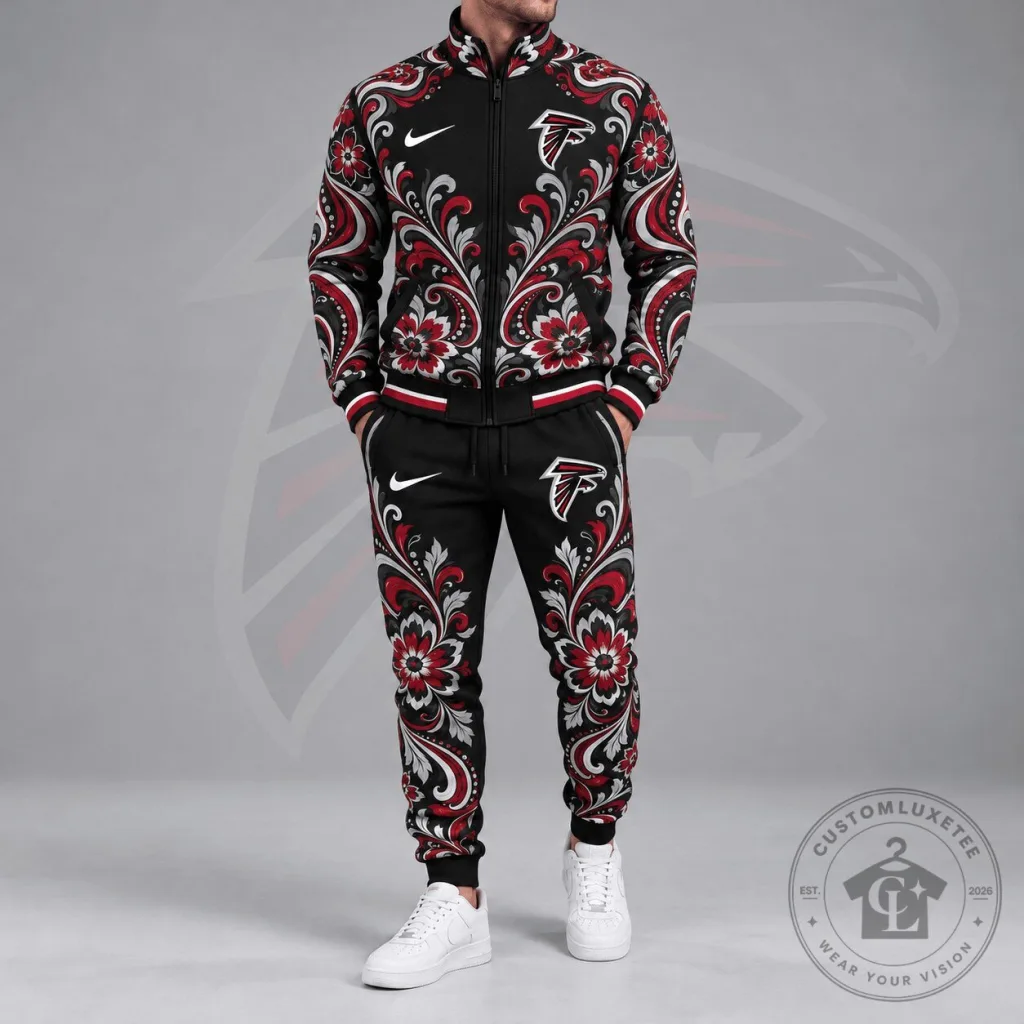 Atlanta Falcons Ornamental Floral Paisley Full-Zip Jacket and Jogger Pants Tracksuit Atlanta Falcons Ornamental Floral Paisley Full-Zip Jacket and Jogger Pants Tracksuit