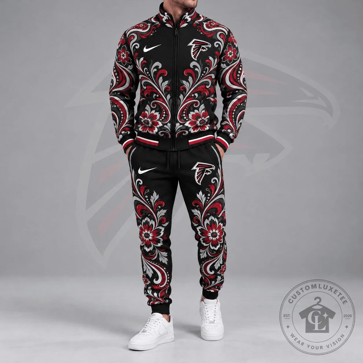 Atlanta Falcons Ornamental Floral Paisley Full-Zip Jacket and Jogger Pants Tracksuit