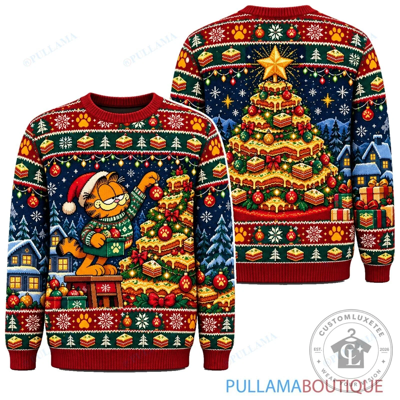 Garfield Lasagna Christmas Tree Ugly Christmas Sweater