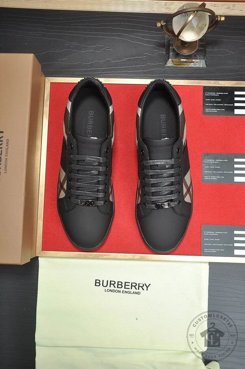 Burberry Check Pattern Black Leather Low Top Sneakers for Men 11 Burberry Check Pattern Black Leather Low Top Sneakers for Men