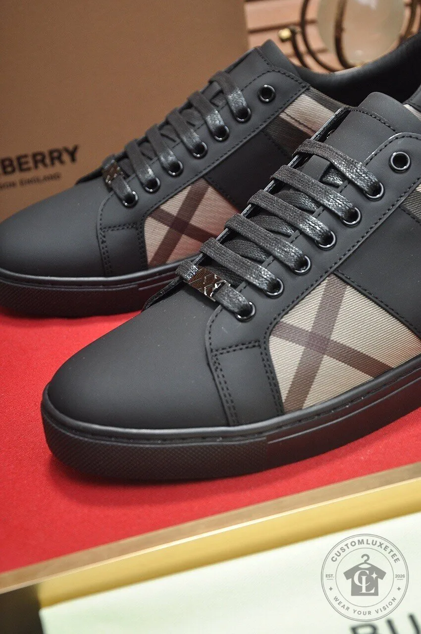 Burberry Check Pattern Black Leather Low Top Sneakers for Men 12 Burberry Check Pattern Black Leather Low Top Sneakers for Men