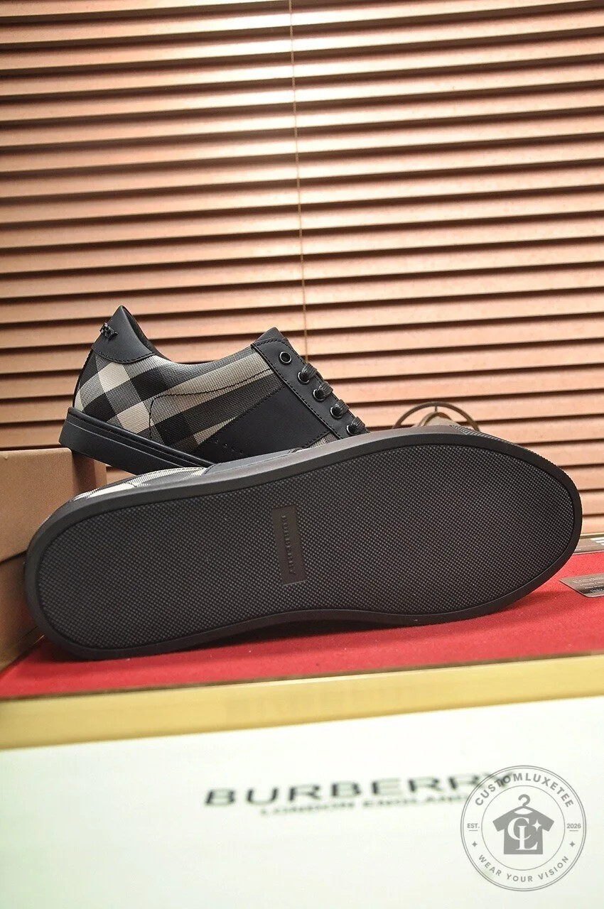 Burberry Check Pattern Black Leather Low Top Sneakers for Men 13 Burberry Check Pattern Black Leather Low Top Sneakers for Men