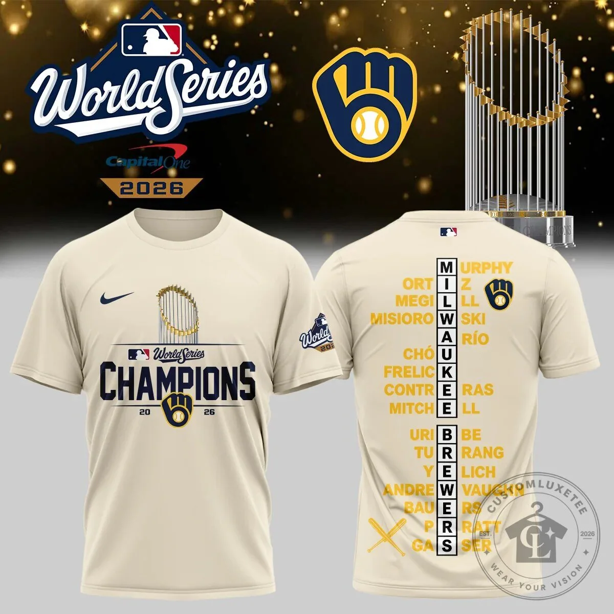 Milwaukee Brewers World Series Champions 2026 Roster Cream T-Shirt