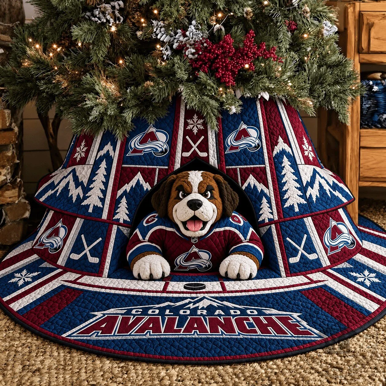 Colorado Avalanche NHL Hockey Team Logo Quilted Christmas Tree Skirt