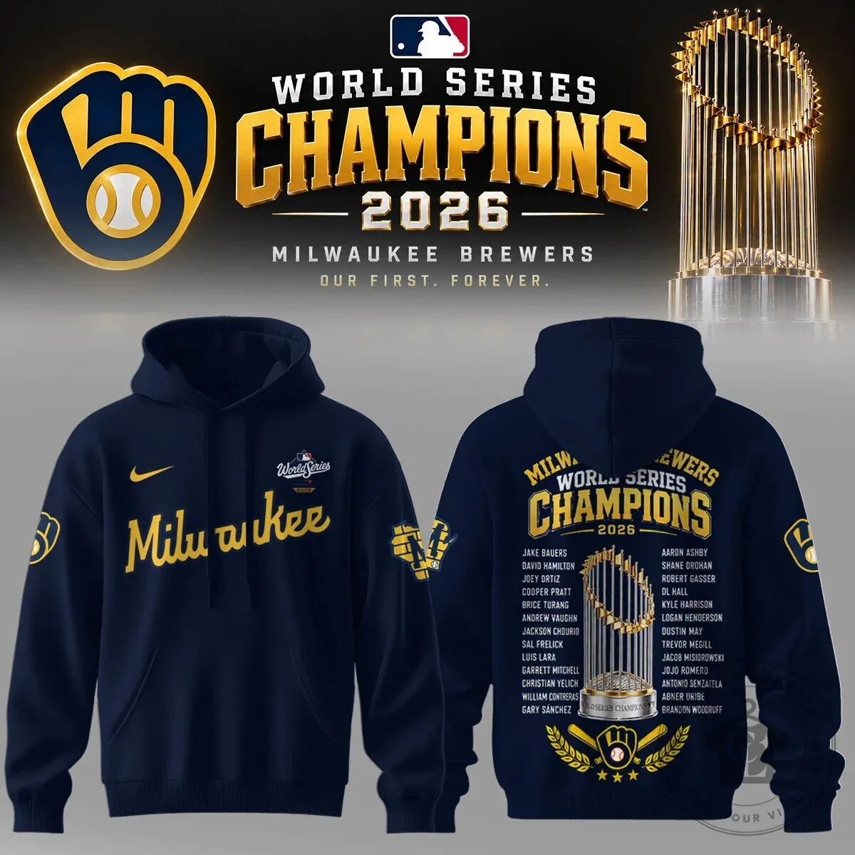 Navy Hoodie Celebrating the Milwaukee Brewers as 2026 World Series Champions