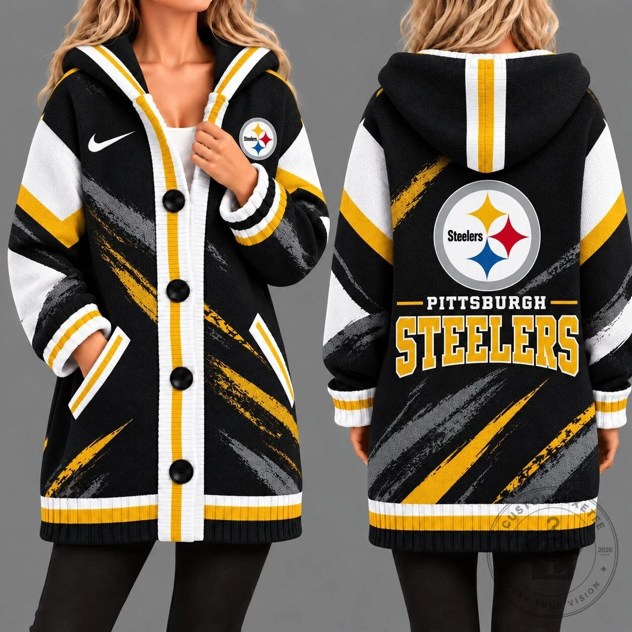 Oversized Hooded Cardigan Jacket for Pittsburgh Steelers NFL Team Pride