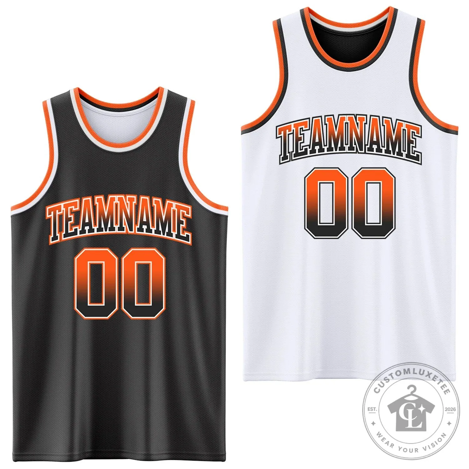 Reversible Basketball Jersey with Custom Black and White Fade Design on Both Sides