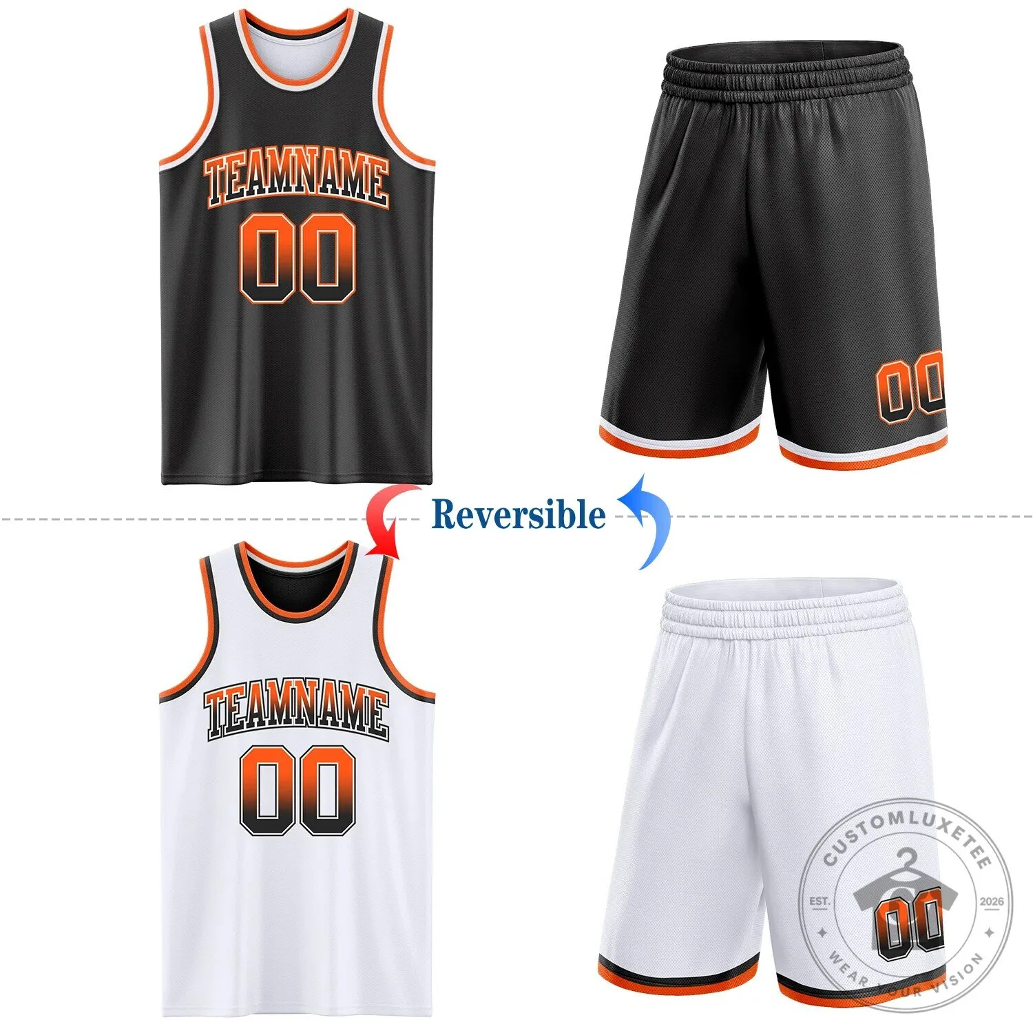 Reversible Basketball Jersey with Custom Black and White Fade Design on Both Sides 9 Reversible Basketball Jersey with Custom Black and White Fade Design on Both Sides