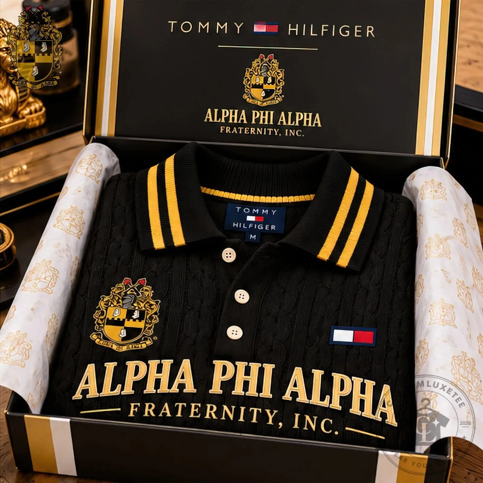 Tommy Hilfiger Black Cable Knit Polo for Alpha Phi Alpha Fraternity 9 Tommy Hilfiger Black Cable Knit Polo for Alpha Phi Alpha Fraternity