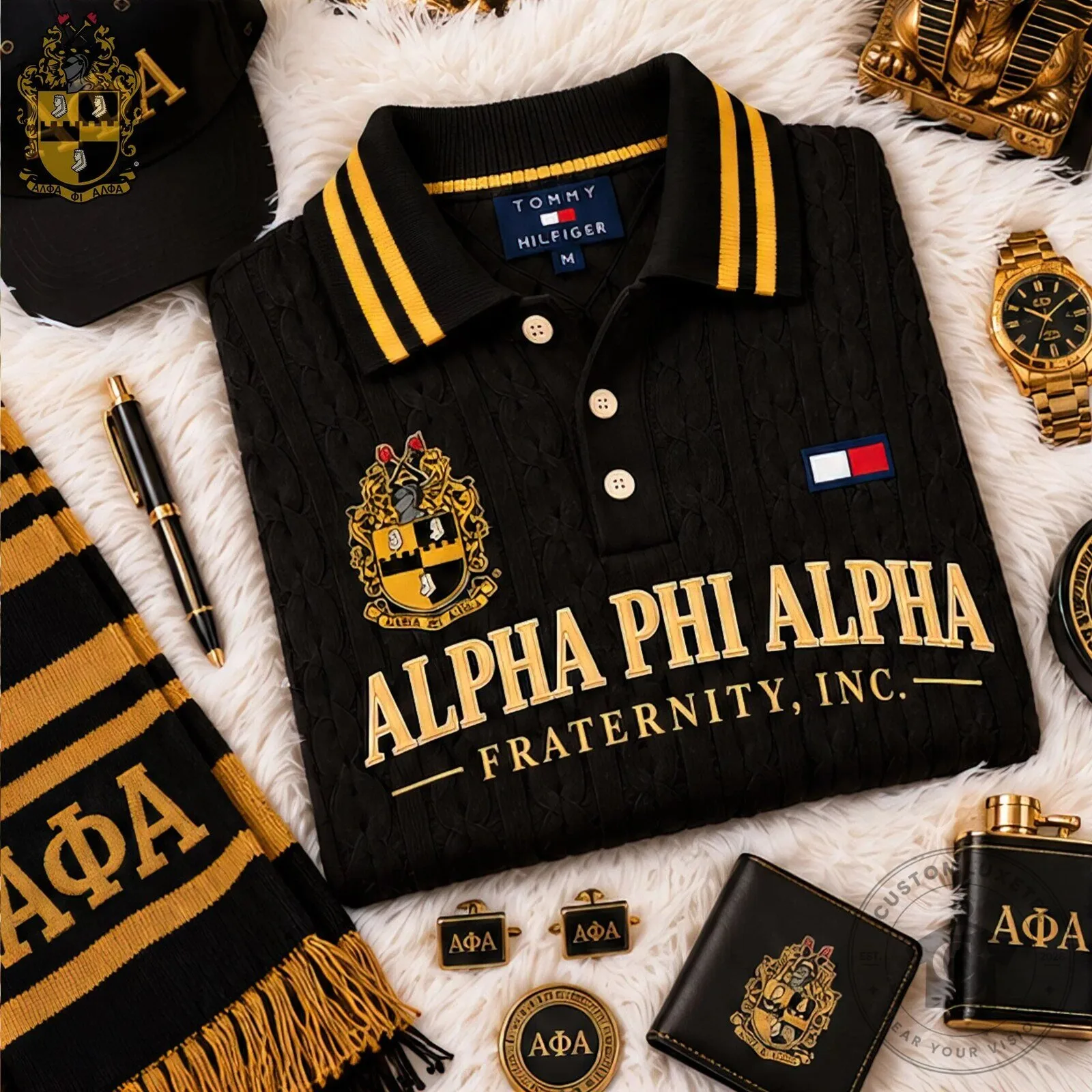 Tommy Hilfiger Black Cable Knit Polo for Alpha Phi Alpha Fraternity 10 Tommy Hilfiger Black Cable Knit Polo for Alpha Phi Alpha Fraternity